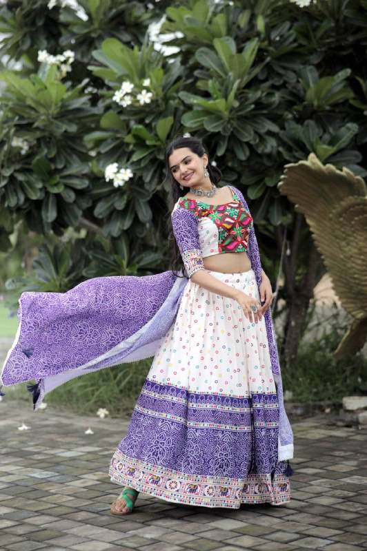 Dainty Rayon Printed Gamthi Worked Navratri Wear Lehenga Choli - Ethnicwish