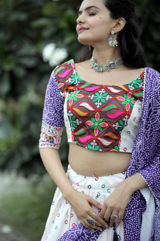 Dainty Rayon Printed Gamthi Worked Navratri Wear Lehenga Choli - Ethnicwish