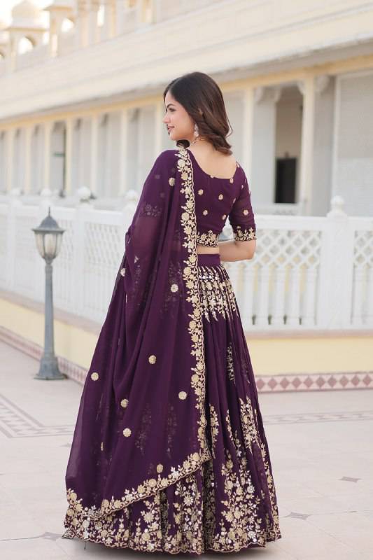 Graceful Wine Faux Georgette Wedding Wear Lehenga Choli - Ethnicwish