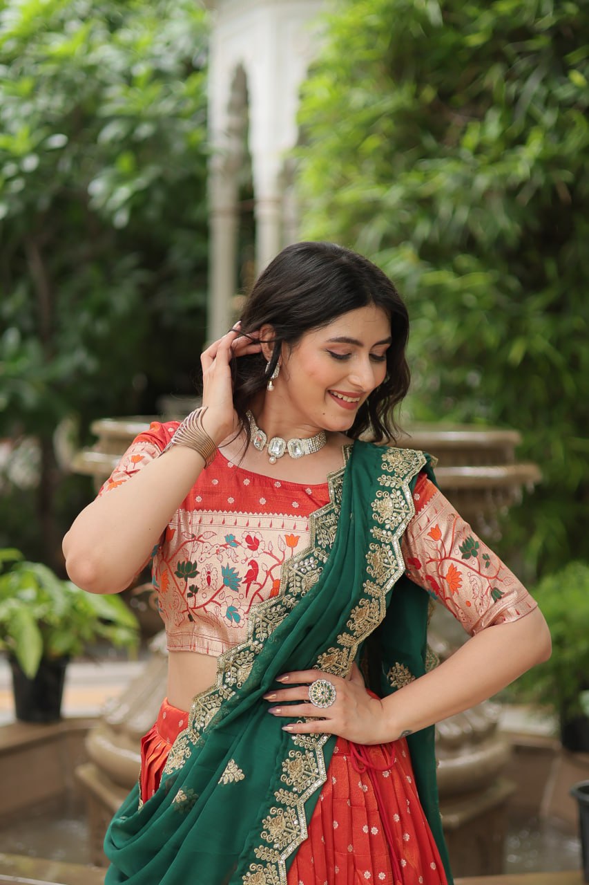 Exquisite Jacquard Meena Weaving Worked Lehenga Choli Set - Ethnicwish