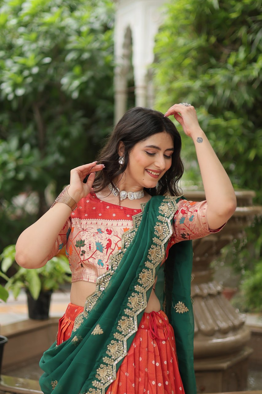 Exquisite Jacquard Meena Weaving Worked Lehenga Choli Set - Ethnicwish