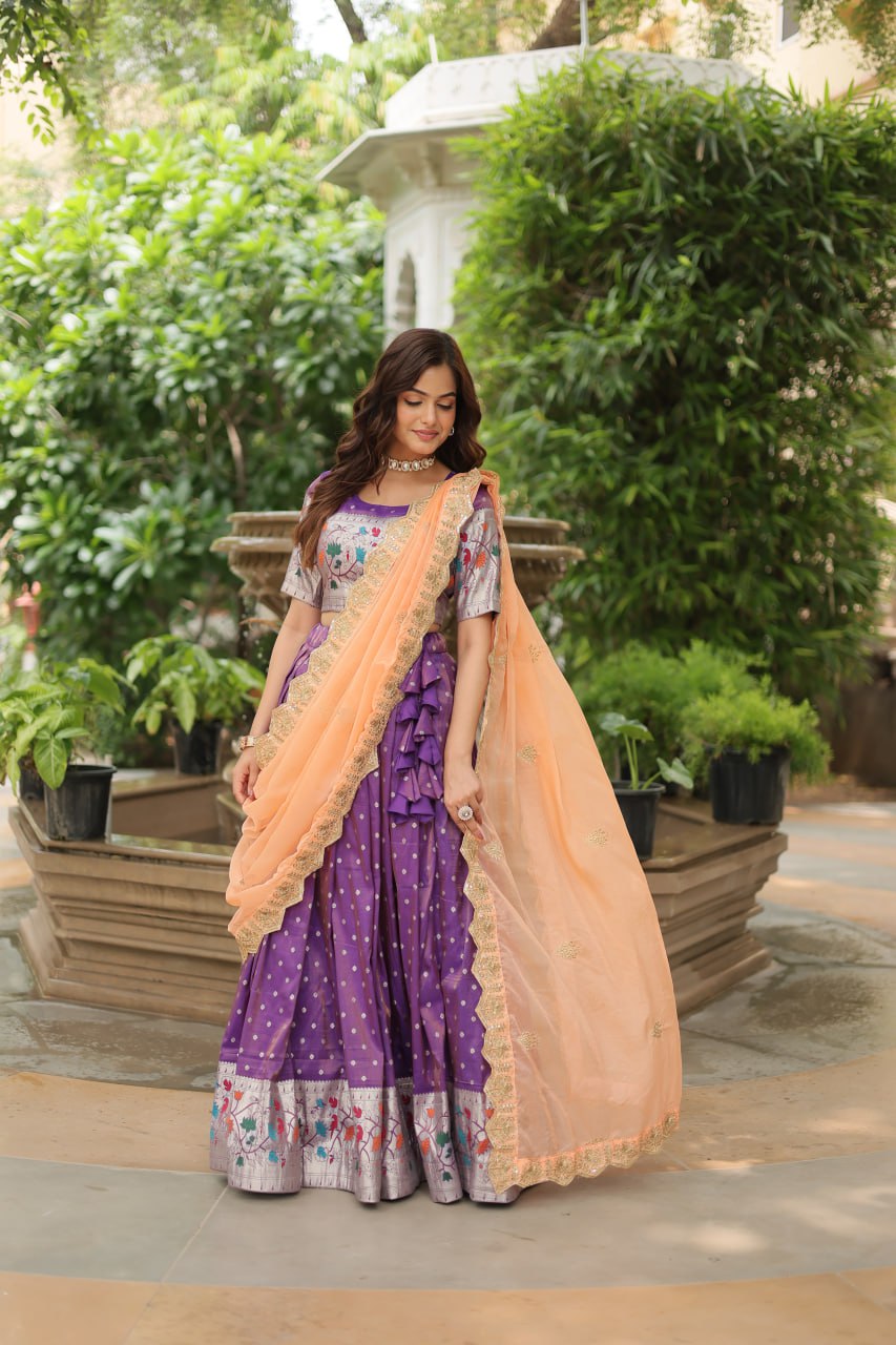 Exquisite Jacquard Meena Weaving Worked Lehenga Choli Set - Ethnicwish