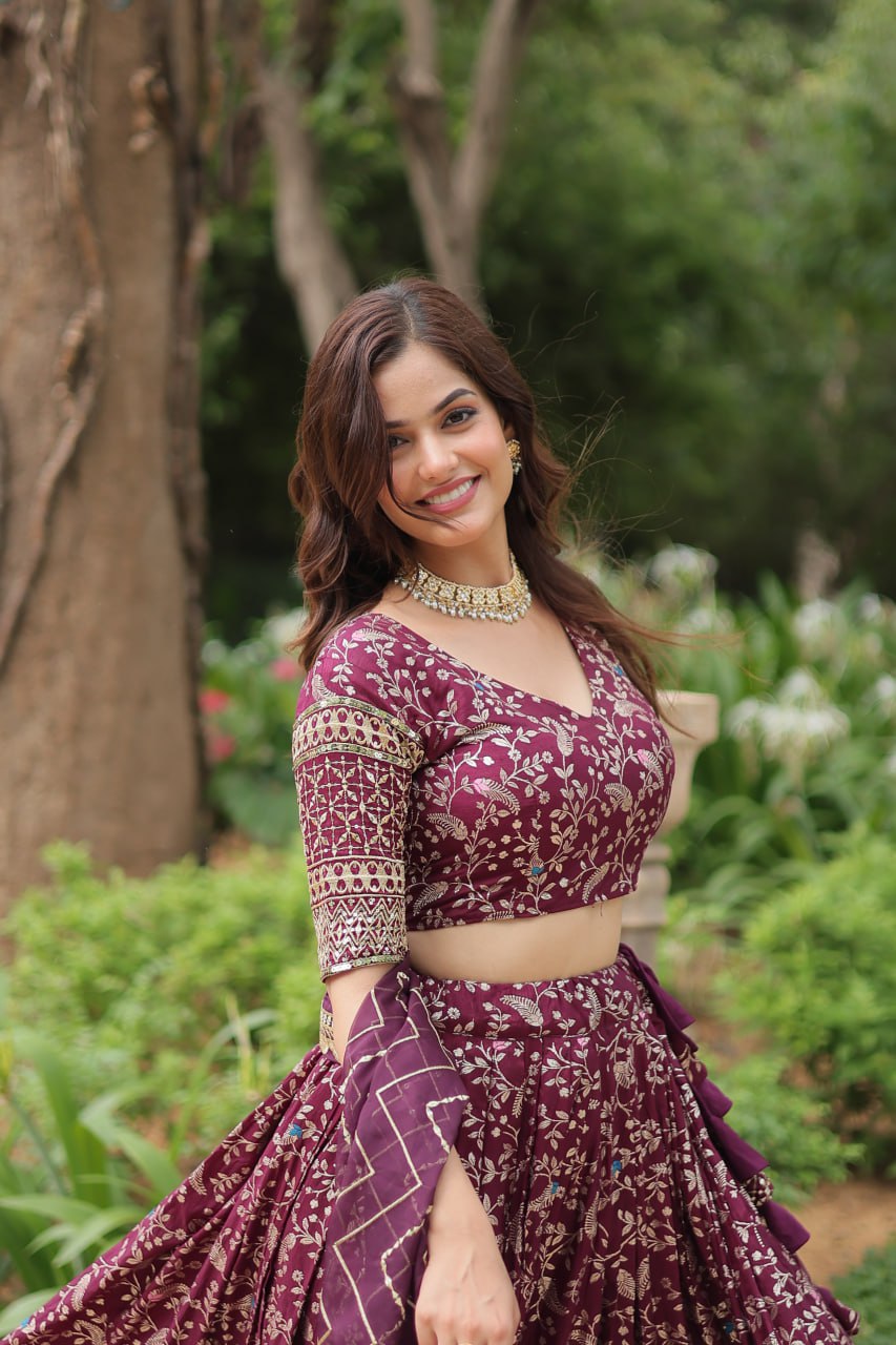 Lovely Viscous Jacquard Sequins Embroidered Lehenga Choli - Ethnicwish