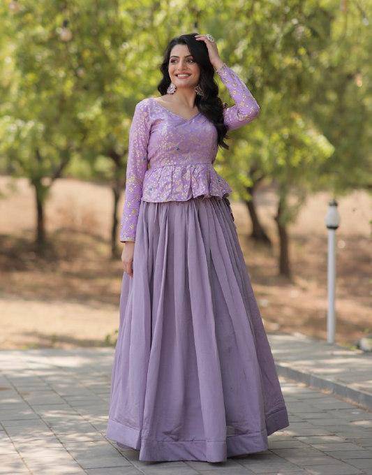 Alluring Sequins Embroidered Fully Stitched Top Lehenga Set - Ethnicwish