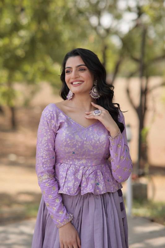 Alluring Sequins Embroidered Fully Stitched Top Lehenga Set - Ethnicwish