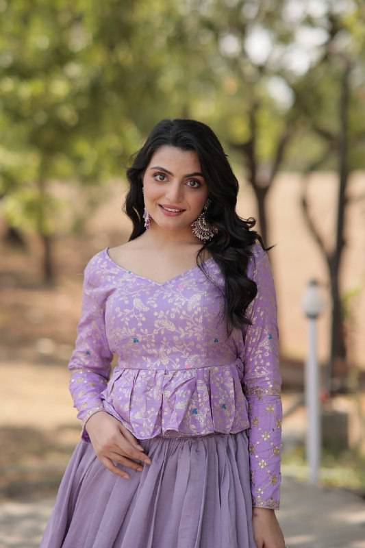 Alluring Sequins Embroidered Fully Stitched Top Lehenga Set - Ethnicwish