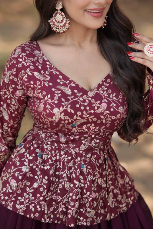 Alluring Sequins Embroidered Fully Stitched Top Lehenga Set - Ethnicwish