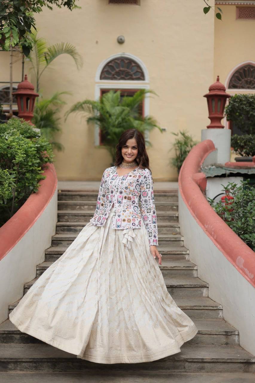 Sublime Viscous Jacquard Thread Sequins Worked Top Lehenga Set - Ethnicwish