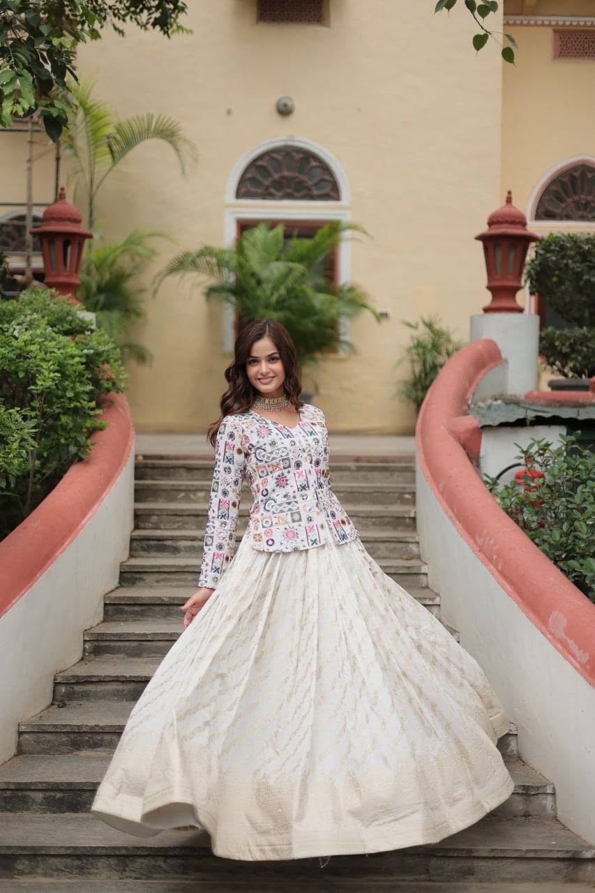 Sublime Viscous Jacquard Thread Sequins Worked Top Lehenga Set - Ethnicwish