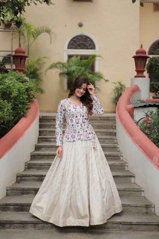 Sublime Viscous Jacquard Thread Sequins Worked Top Lehenga Set - Ethnicwish