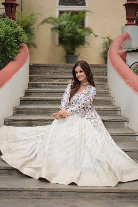 Sublime Viscous Jacquard Thread Sequins Worked Top Lehenga Set - Ethnicwish