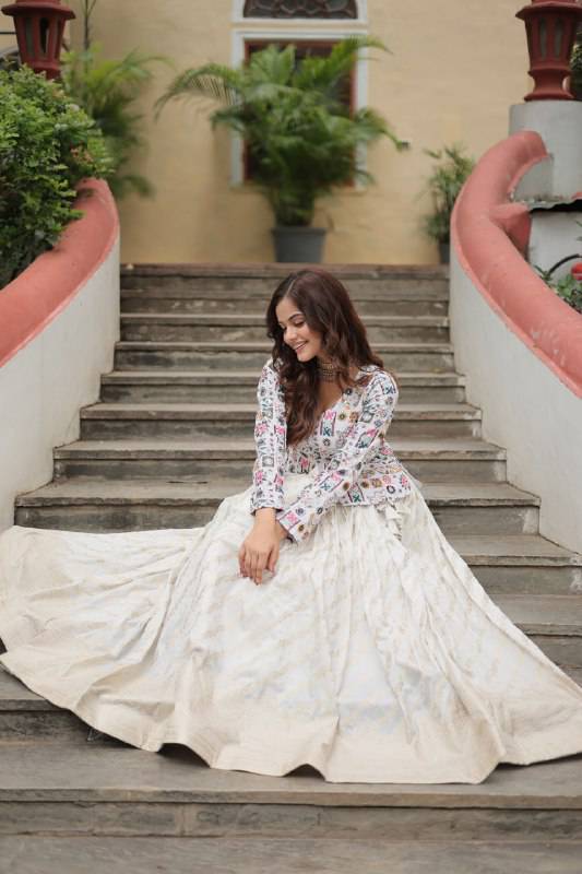Sublime Viscous Jacquard Thread Sequins Worked Top Lehenga Set - Ethnicwish