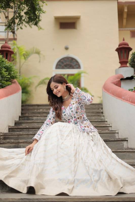 Sublime Viscous Jacquard Thread Sequins Worked Top Lehenga Set - Ethnicwish