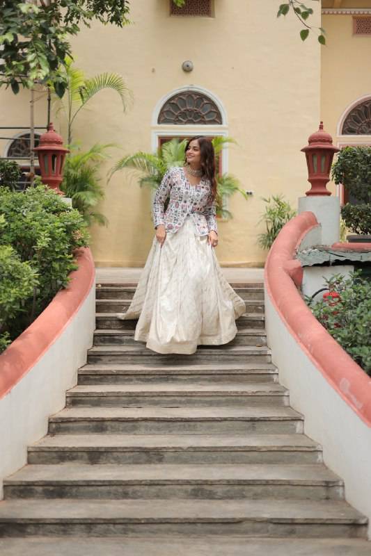 Sublime Viscous Jacquard Thread Sequins Worked Top Lehenga Set - Ethnicwish