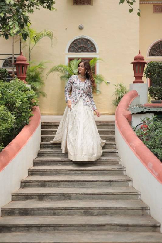 Sublime Viscous Jacquard Thread Sequins Worked Top Lehenga Set - Ethnicwish
