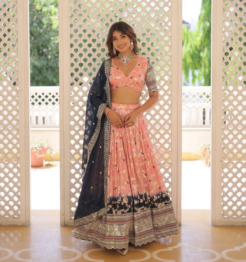 Resplendent Viscous Jacquard Sequins Embroidered Wedding Wear Lehenga Choli - Ethnicwish