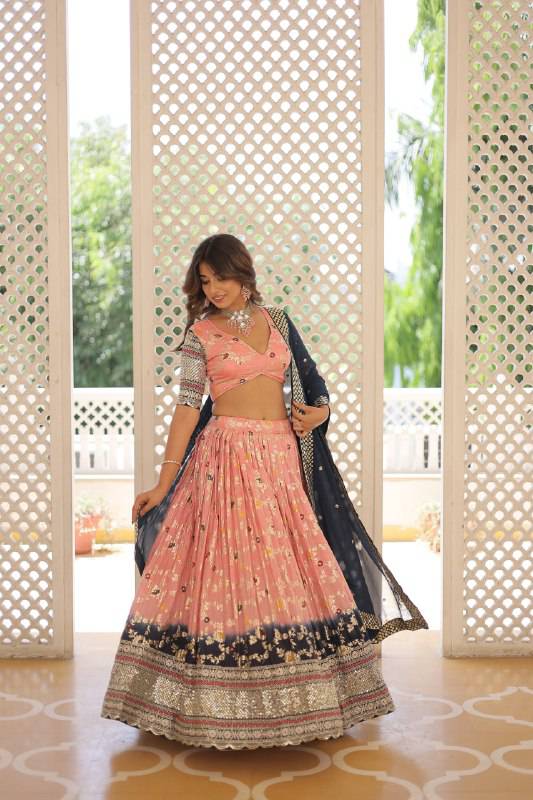 Resplendent Viscous Jacquard Sequins Embroidered Wedding Wear Lehenga Choli - Ethnicwish