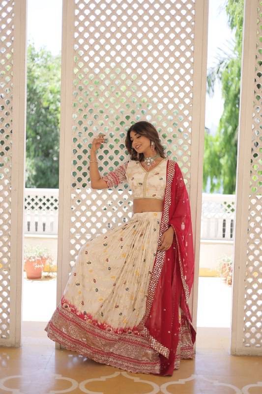 Resplendent Viscous Jacquard Sequins Embroidered Wedding Wear Lehenga Choli - Ethnicwish