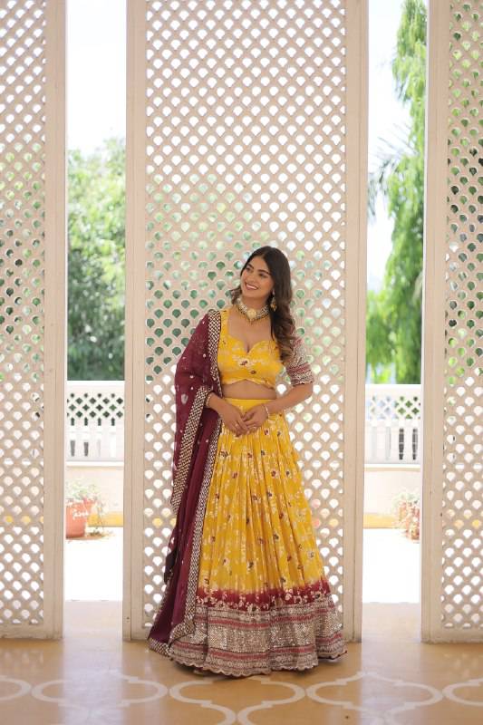 Resplendent Viscous Jacquard Sequins Embroidered Wedding Wear Lehenga Choli - Ethnicwish