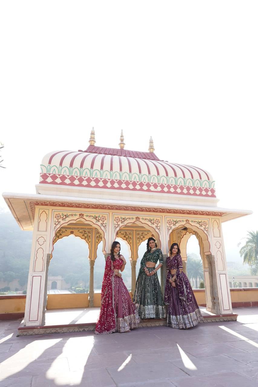 Compelling Viscous Jacquard Sequins Embroidered Lehenga Set - Ethnicwish