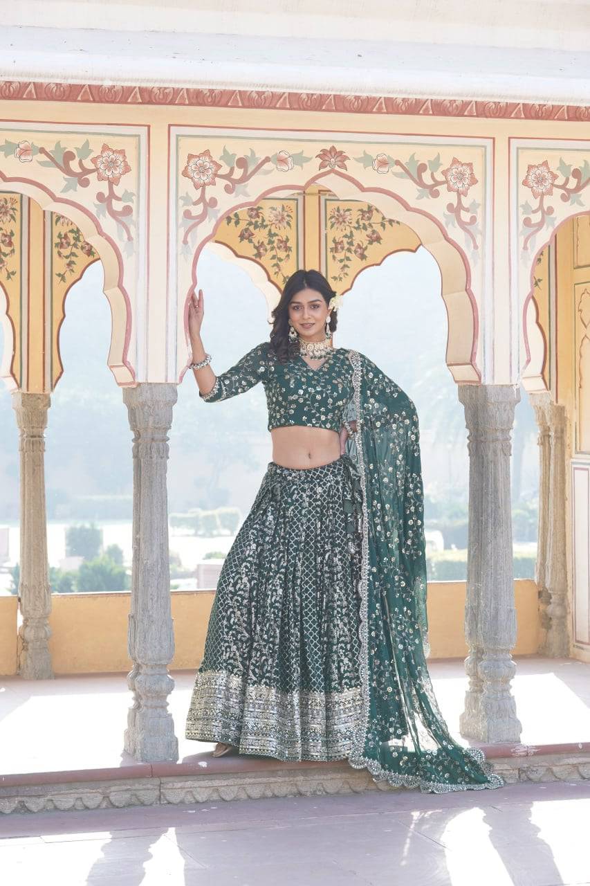 Compelling Viscous Jacquard Sequins Embroidered Lehenga Set - Ethnicwish