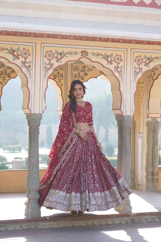 Compelling Viscous Jacquard Sequins Embroidered Lehenga Set - Ethnicwish