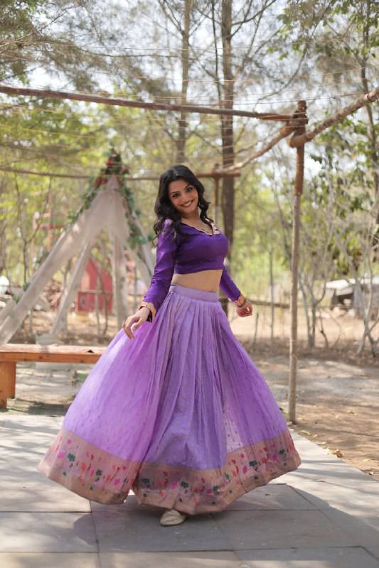 Chic Viscose Jacquard Zari Border Worked Fully Stitched Lehenga Choli - Ethnicwish