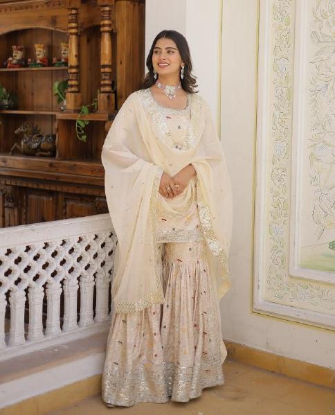 Magnificent Viscous Jacquard Designer Top Sharara Suit - Ethnicwish