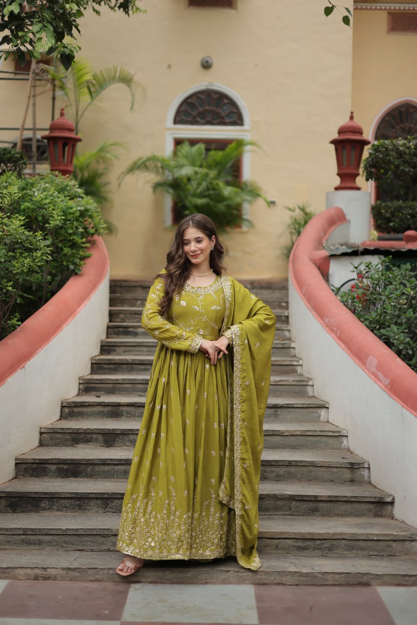 Elegant Chinon Sequins Embroidered Designer Top Sharara Suit - Ethnicwish