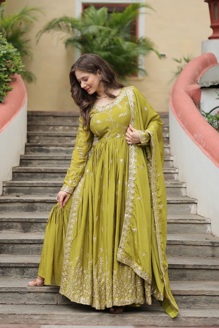 Elegant Chinon Sequins Embroidered Designer Top Sharara Suit - Ethnicwish
