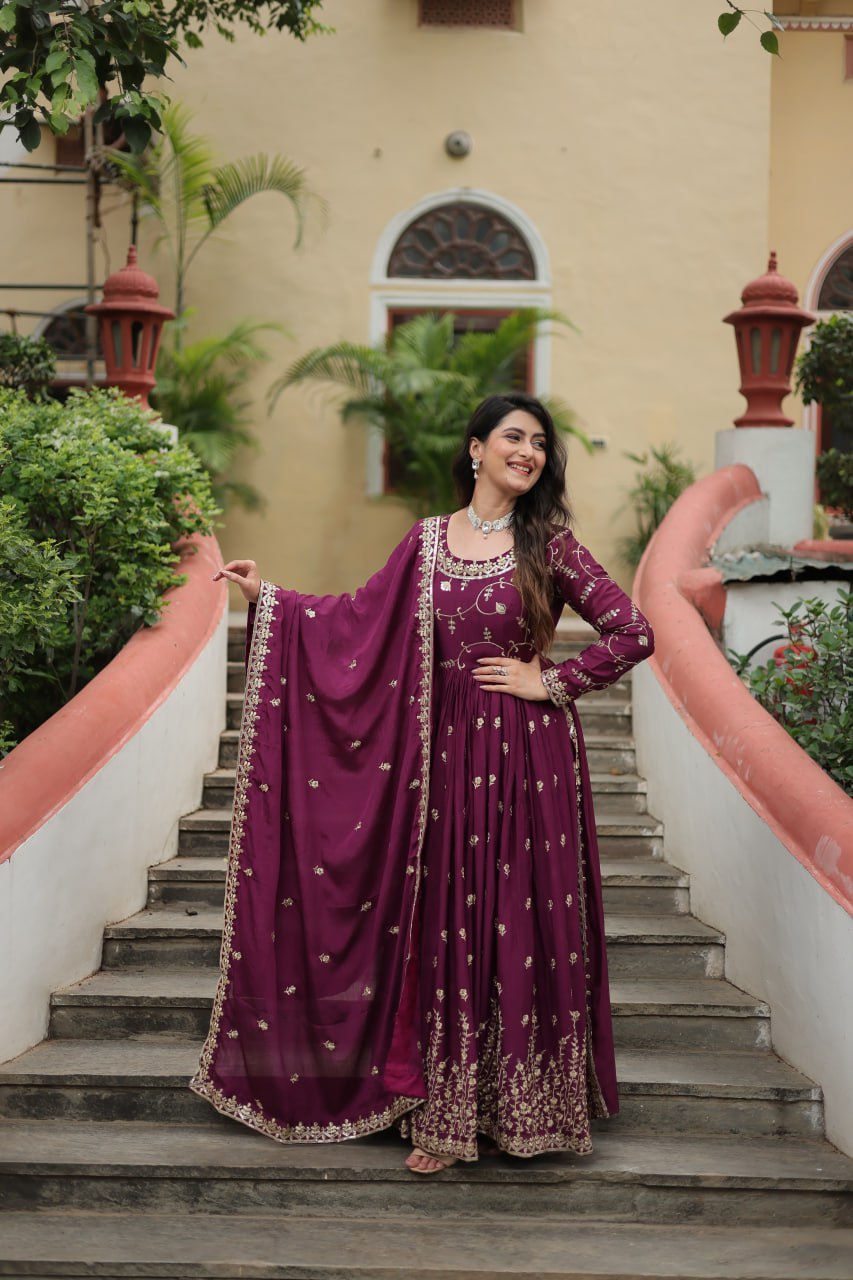 Elegant Chinon Sequins Embroidered Designer Top Sharara Suit - Ethnicwish