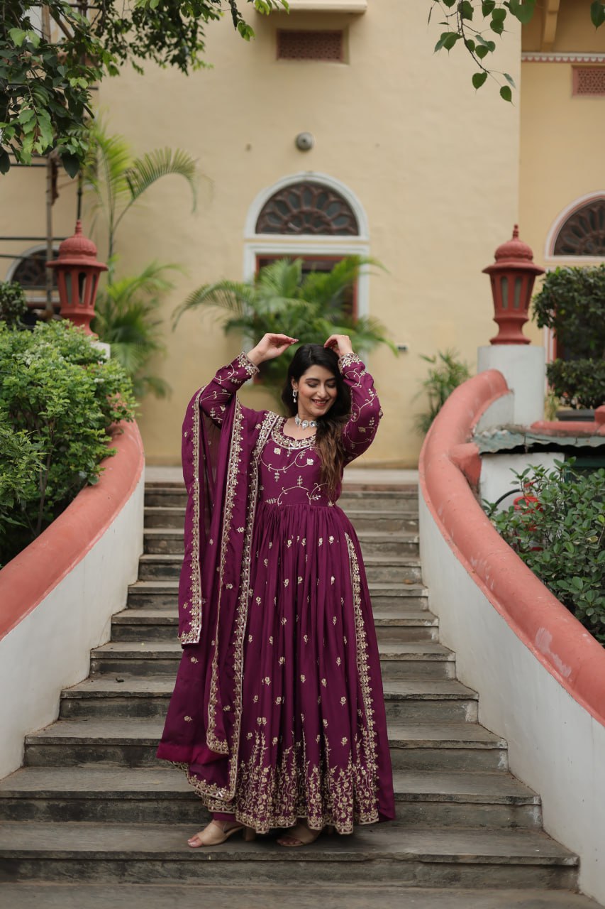 Elegant Chinon Sequins Embroidered Designer Top Sharara Suit - Ethnicwish