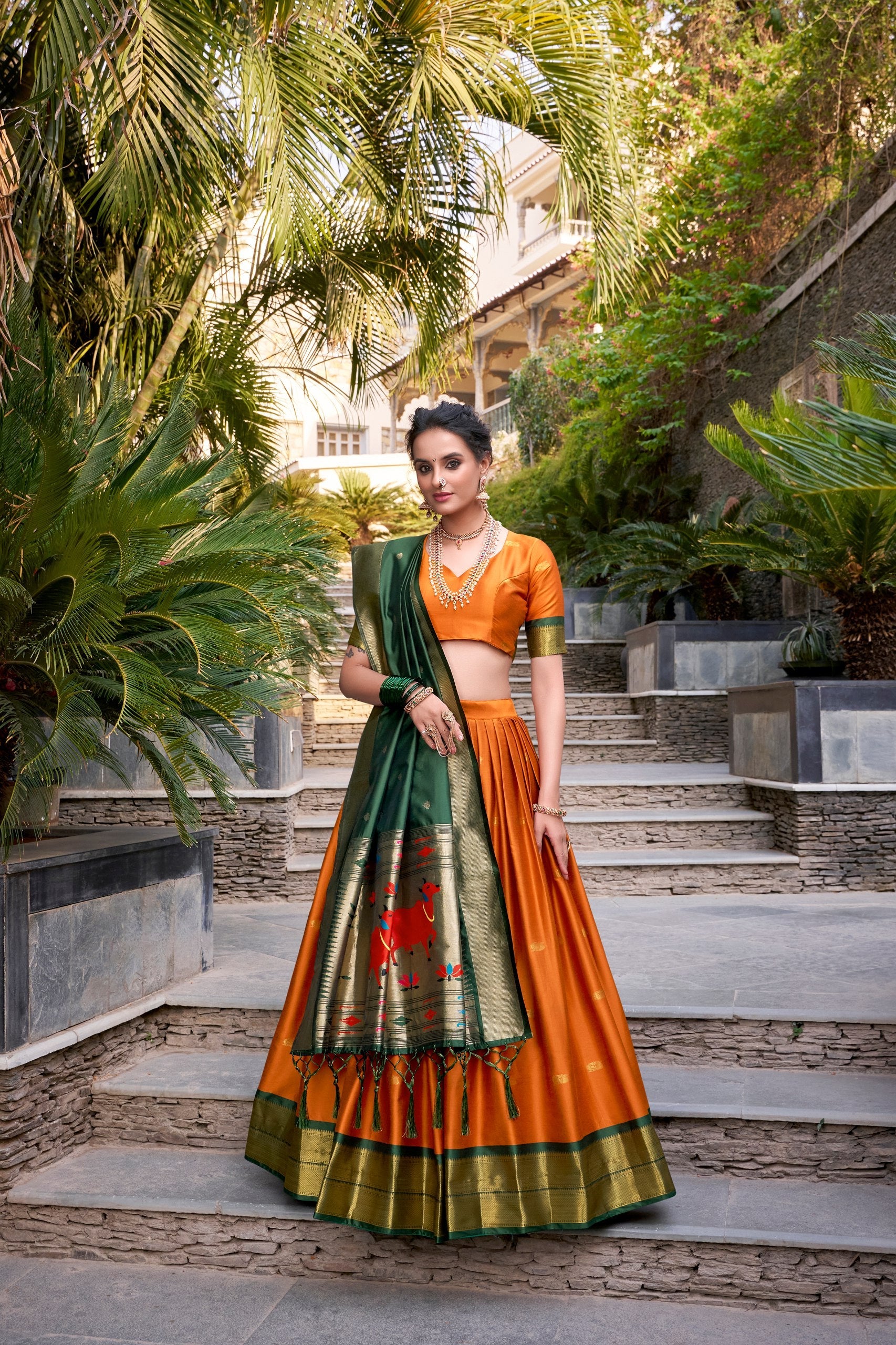 Beautiful Jacquard Silk Paithani Zari Weaving Worked Lehenga Choli - ETHNICDEAL
