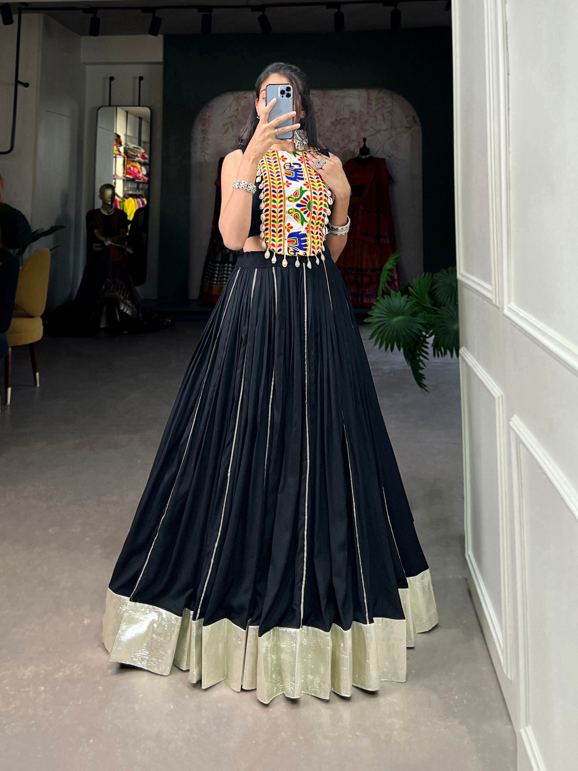 Mesmerizing Rayon Navratri Special Stitched Lehenga Choli Set - ETHNICDEAL