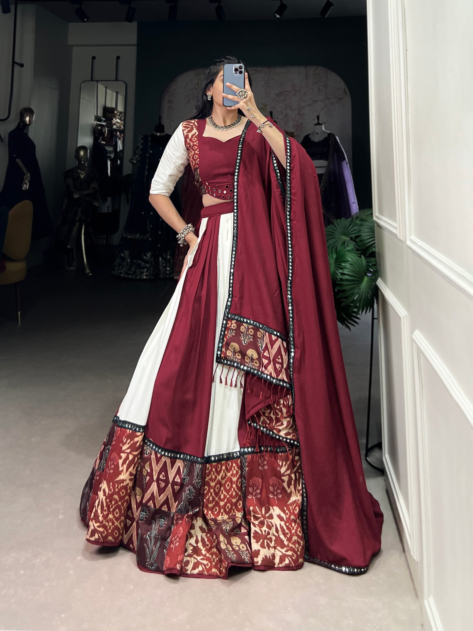 Spellbinding Pure Rayon Printed Foil Mirror Gota Patti Worked Lehenga Choli - ETHNICDEAL