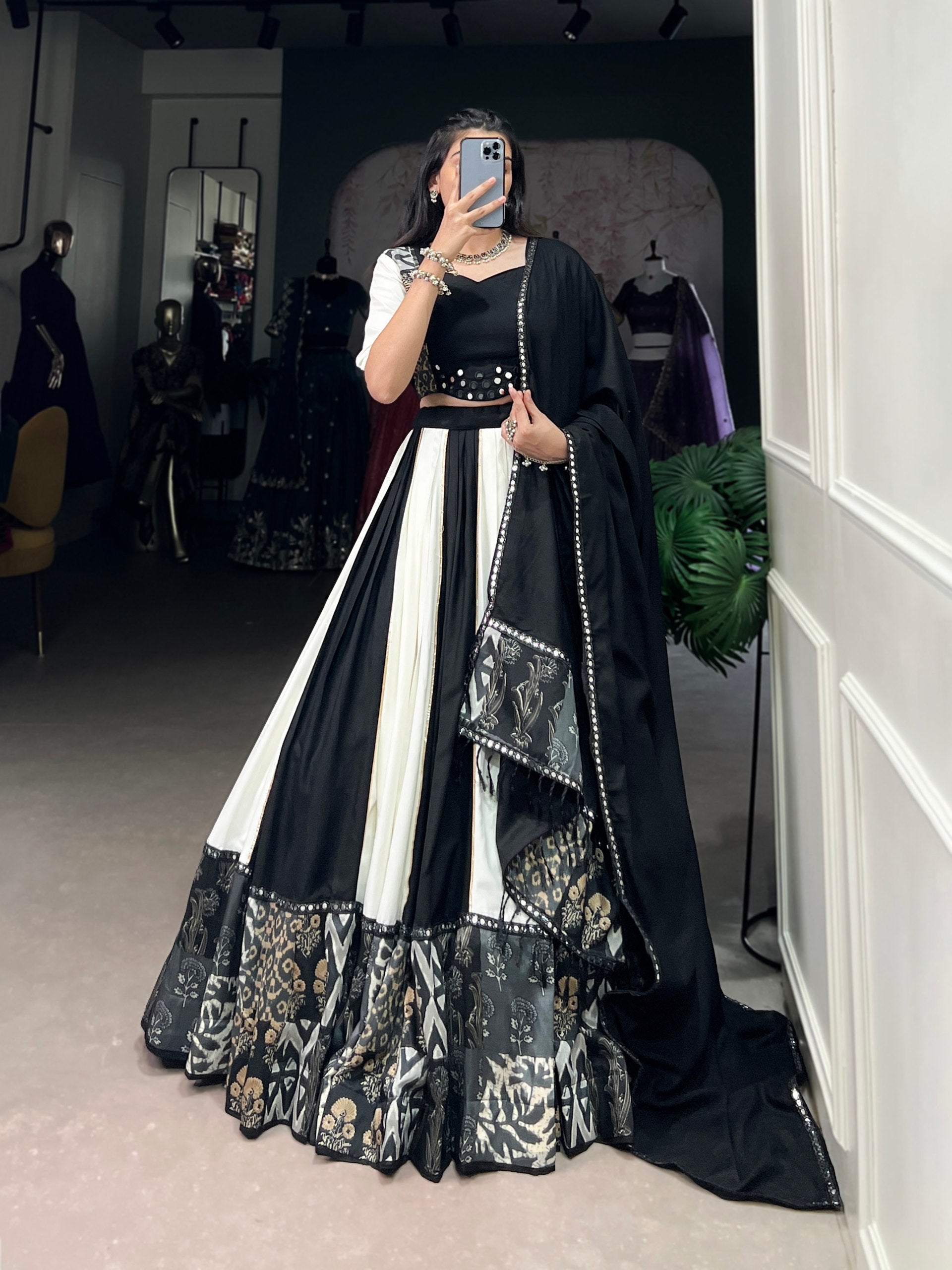 Spellbinding Pure Rayon Printed Foil Mirror Gota Patti Worked Lehenga Choli - ETHNICDEAL