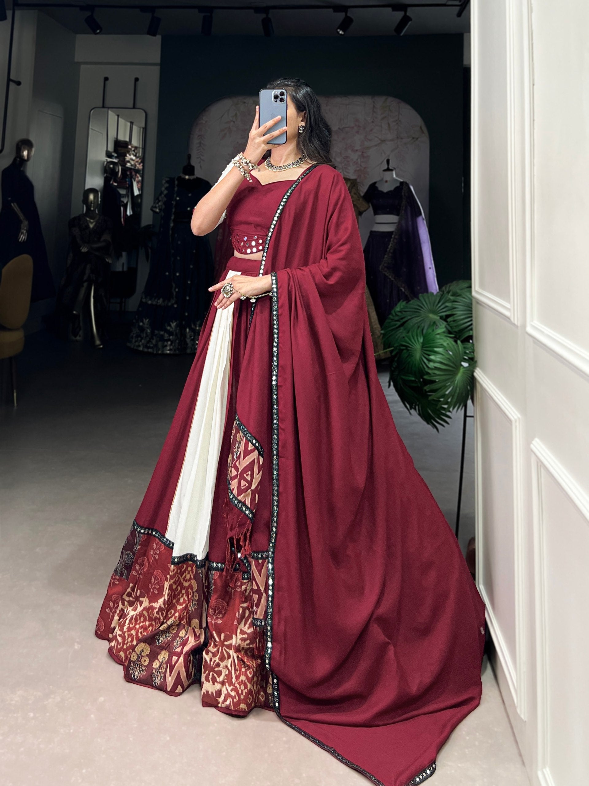Spellbinding Pure Rayon Printed Foil Mirror Gota Patti Worked Lehenga Choli - ETHNICDEAL