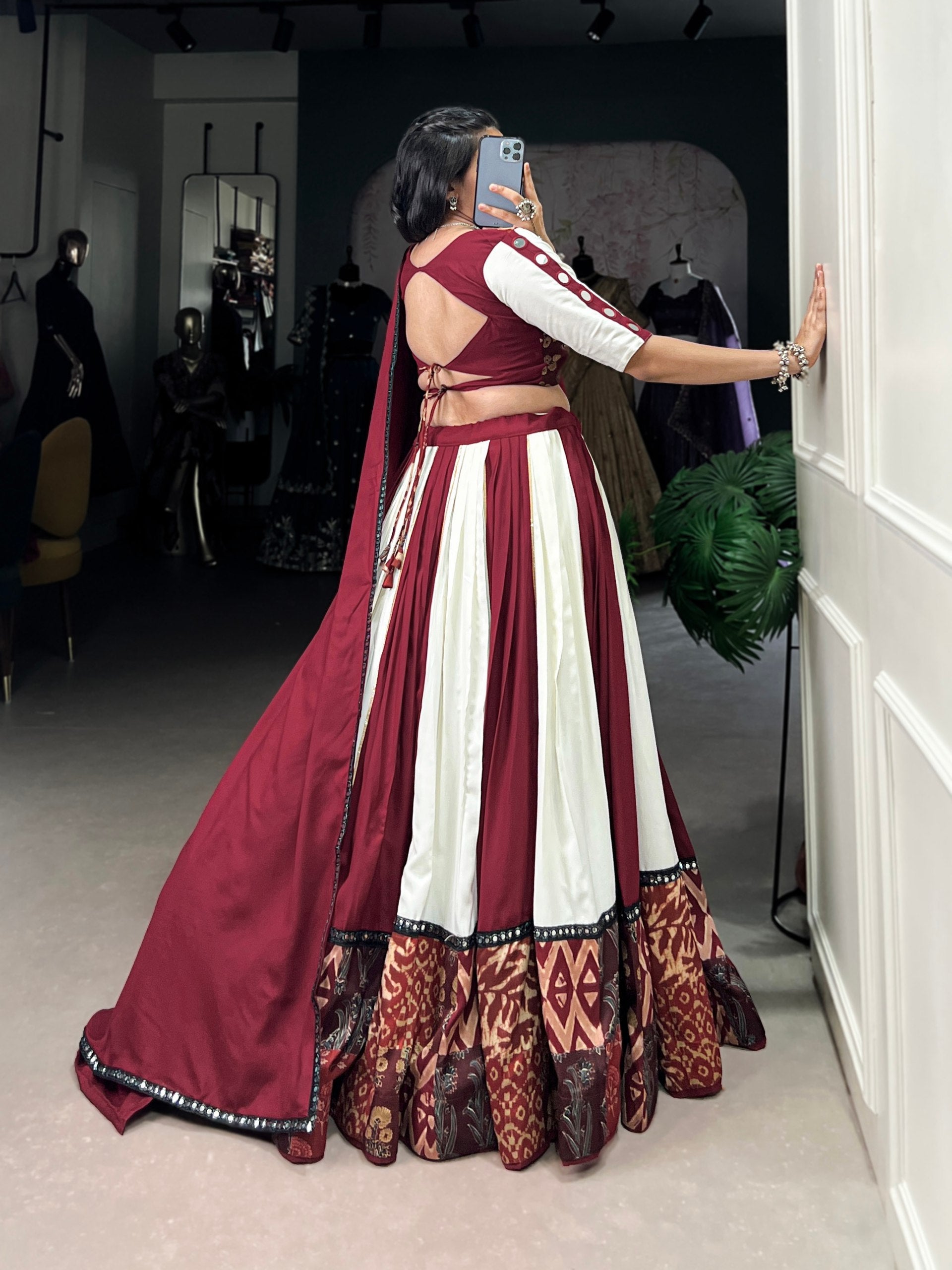 Spellbinding Pure Rayon Printed Foil Mirror Gota Patti Worked Lehenga Choli - ETHNICDEAL