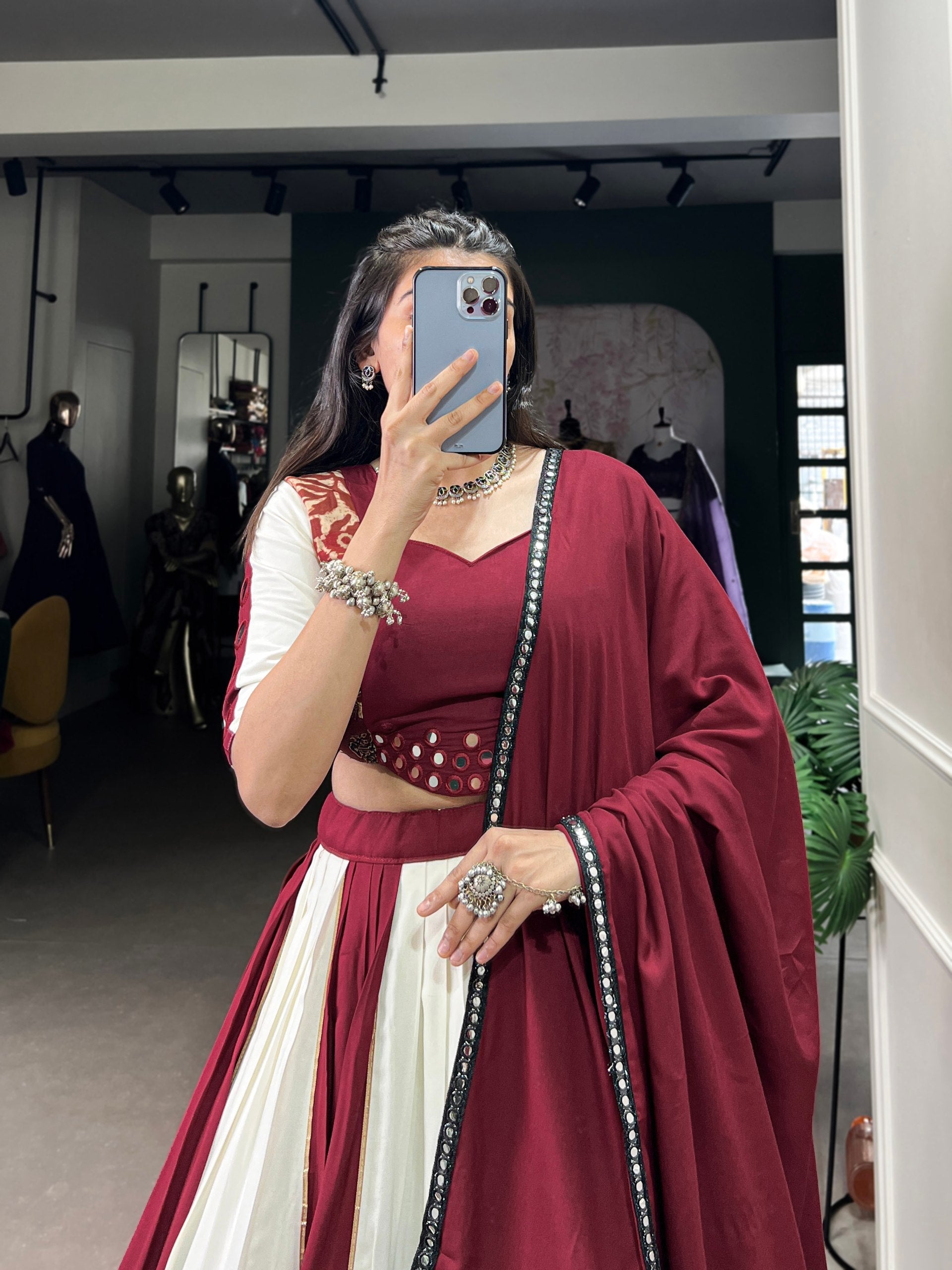 Spellbinding Pure Rayon Printed Foil Mirror Gota Patti Worked Lehenga Choli - ETHNICDEAL