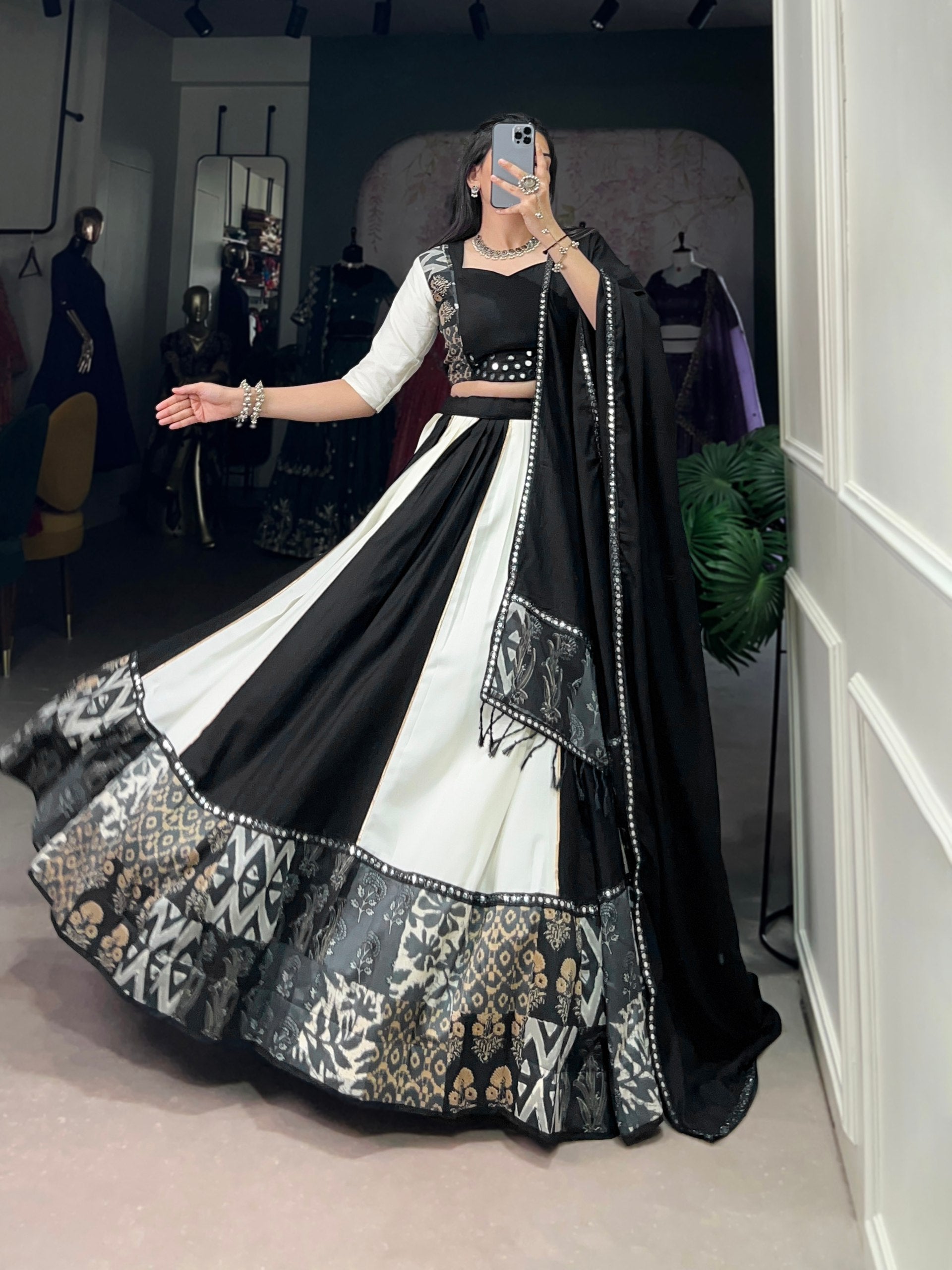 Spellbinding Pure Rayon Printed Foil Mirror Gota Patti Worked Lehenga Choli - ETHNICDEAL