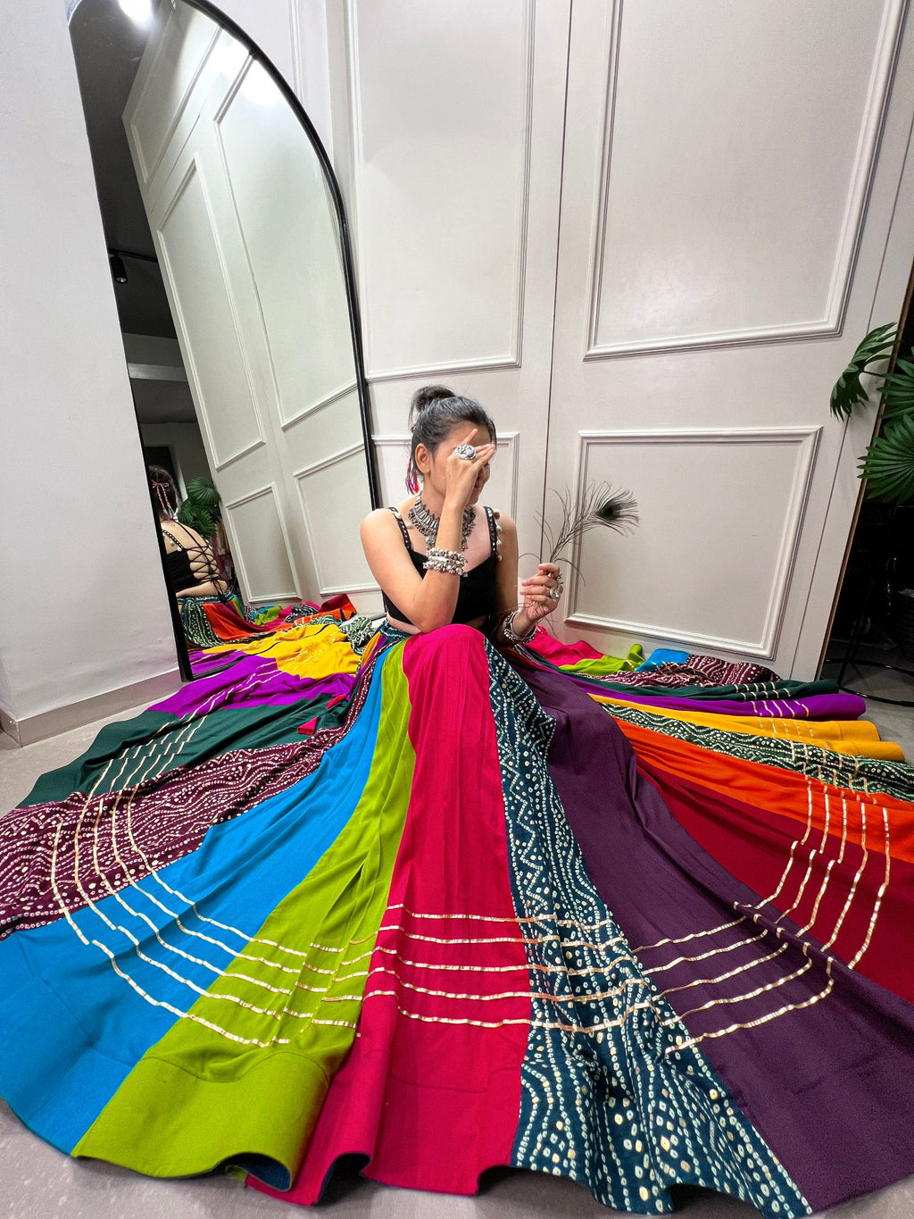 Elegant Multicolored Pure Rayon Printed Navratri Lehenga Choli - ETHNICDEAL