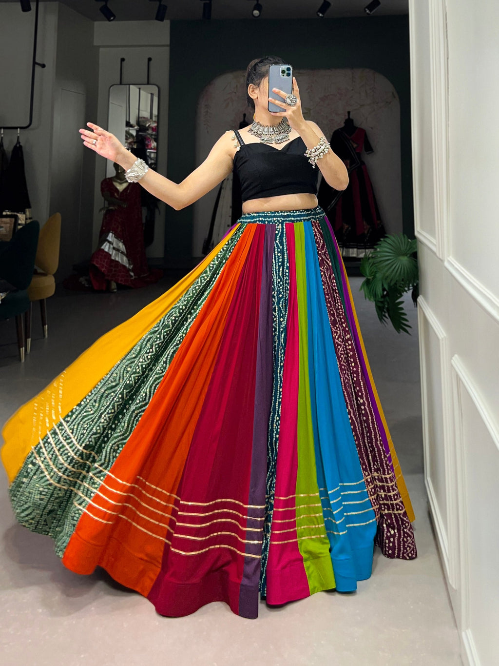 Elegant Multicolored Pure Rayon Printed Navratri Lehenga Choli - ETHNICDEAL