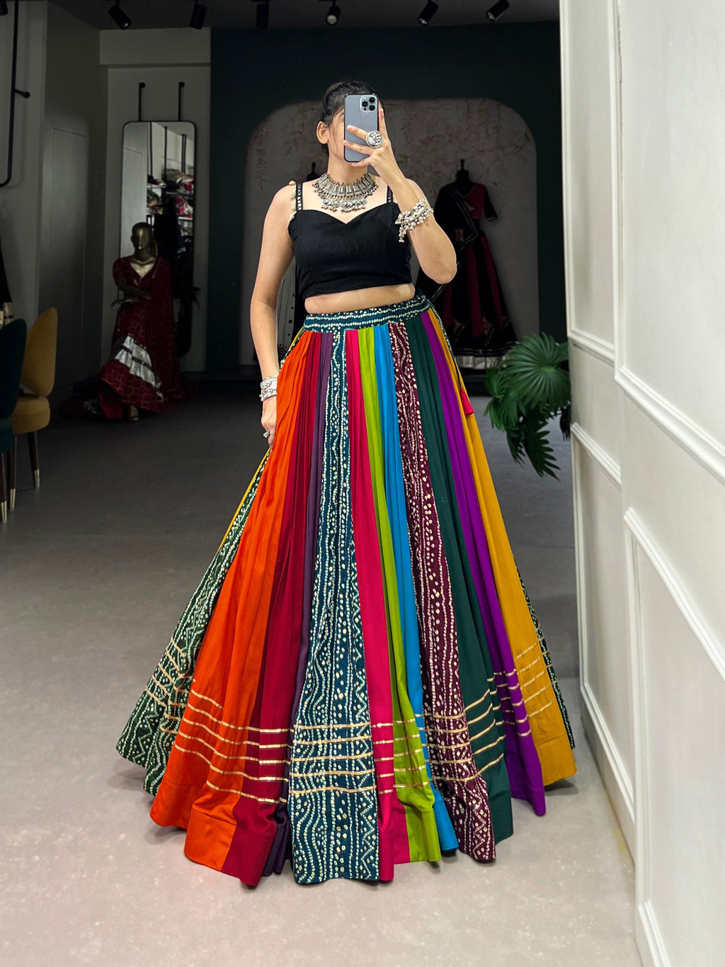 Elegant Multicolored Pure Rayon Printed Navratri Lehenga Choli - ETHNICDEAL