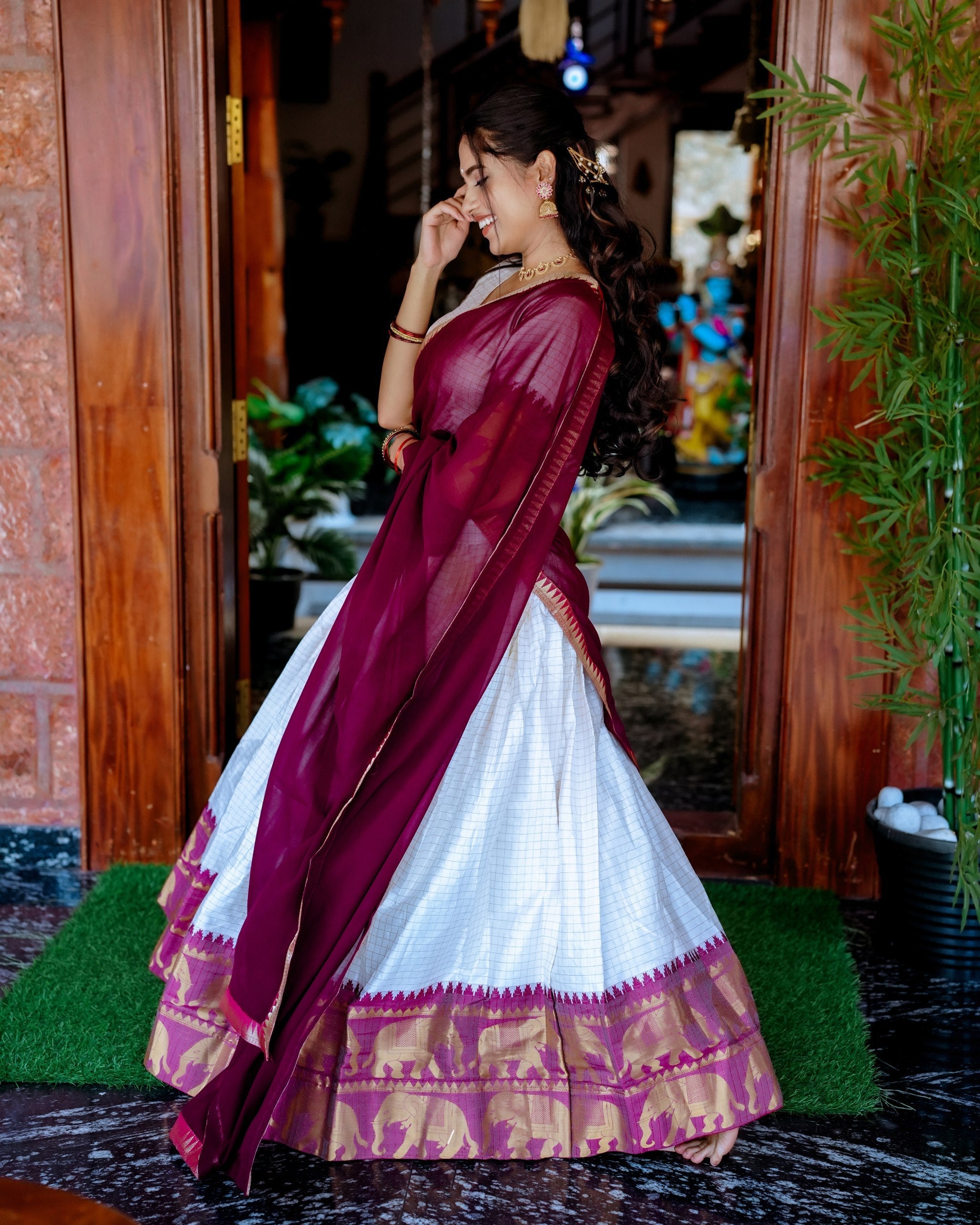 Radiant White Poly Cotton Zari Weaving Worked Lehenga Choli Set - ETHNICDEAL