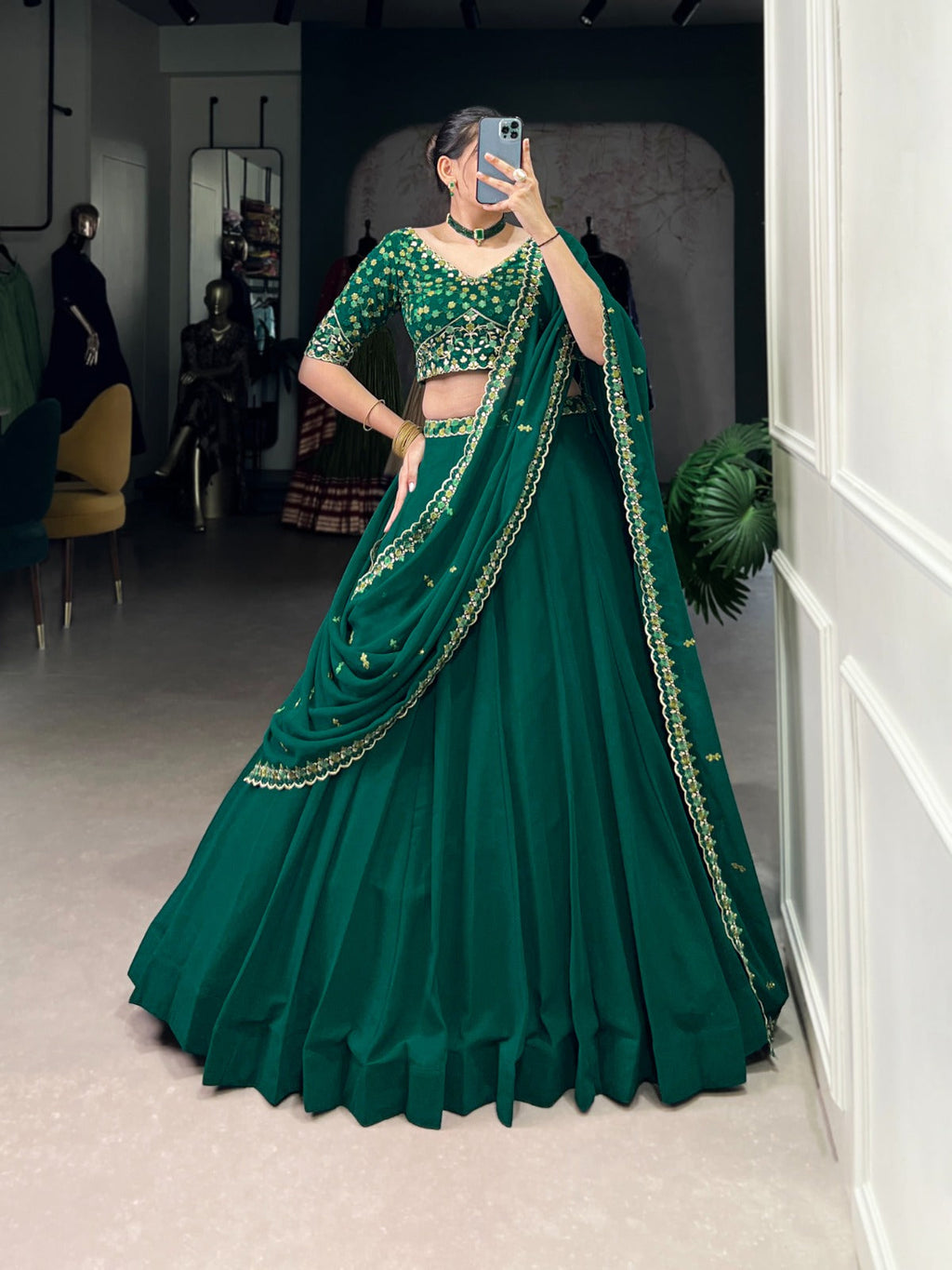 Spellbinding Georgette Thread Sequins Embroidered Lehenga Choli - ETHNICDEAL