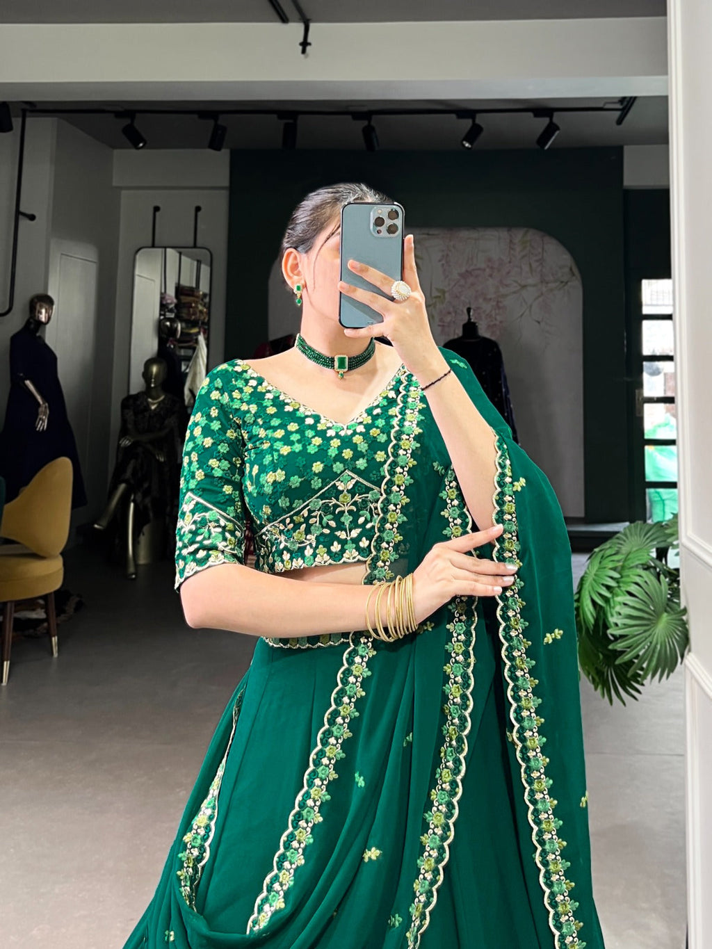 Spellbinding Georgette Thread Sequins Embroidered Lehenga Choli - ETHNICDEAL