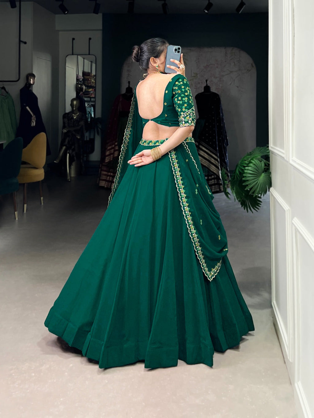 Spellbinding Georgette Thread Sequins Embroidered Lehenga Choli - ETHNICDEAL