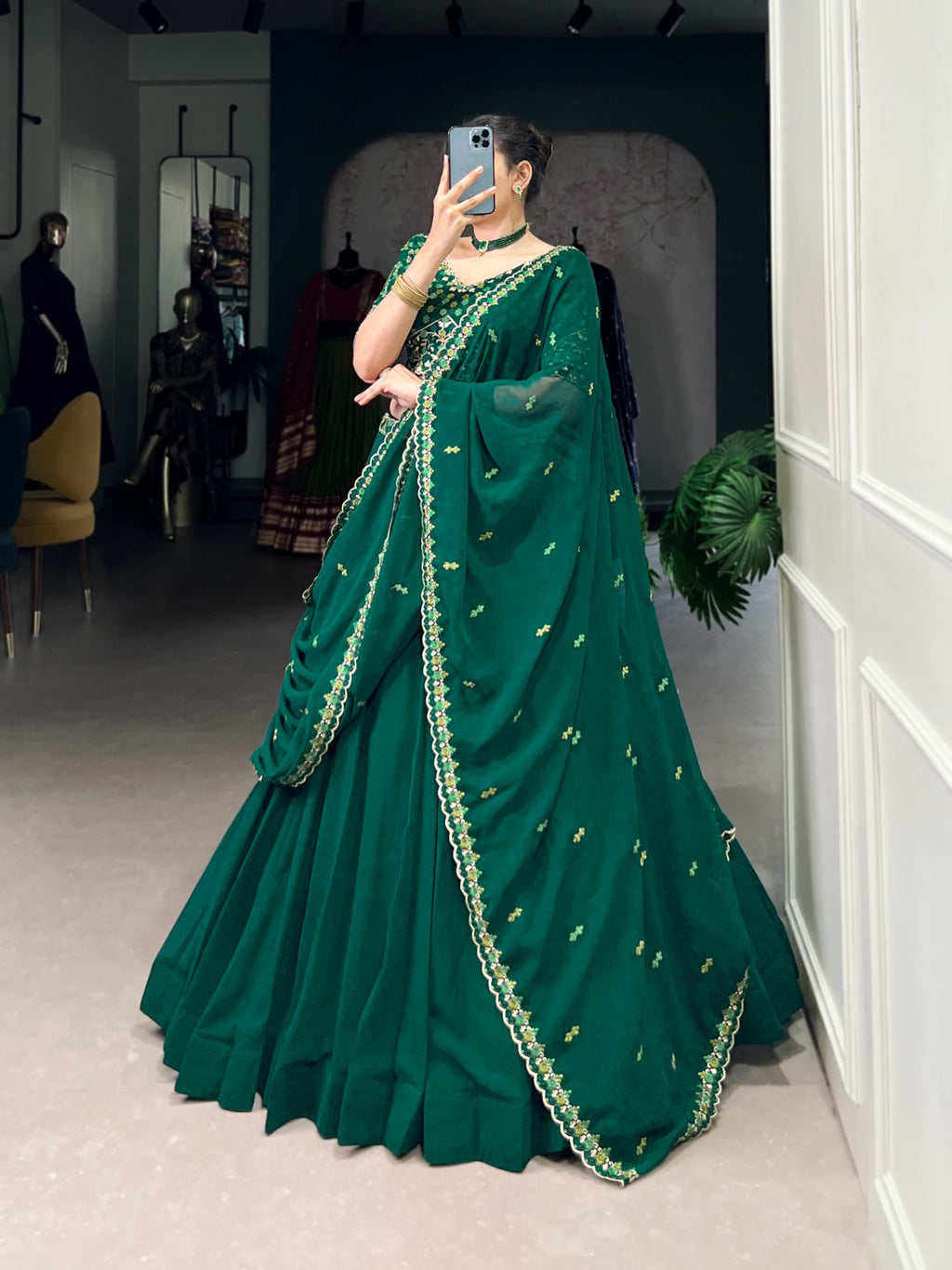 Spellbinding Georgette Thread Sequins Embroidered Lehenga Choli - ETHNICDEAL