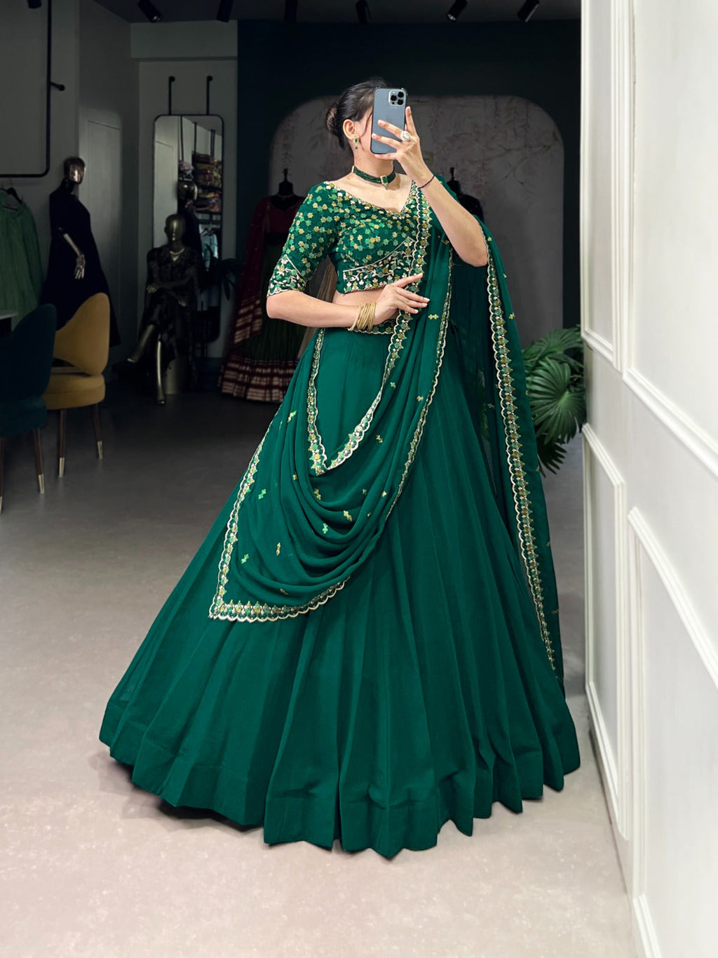 Spellbinding Georgette Thread Sequins Embroidered Lehenga Choli - ETHNICDEAL
