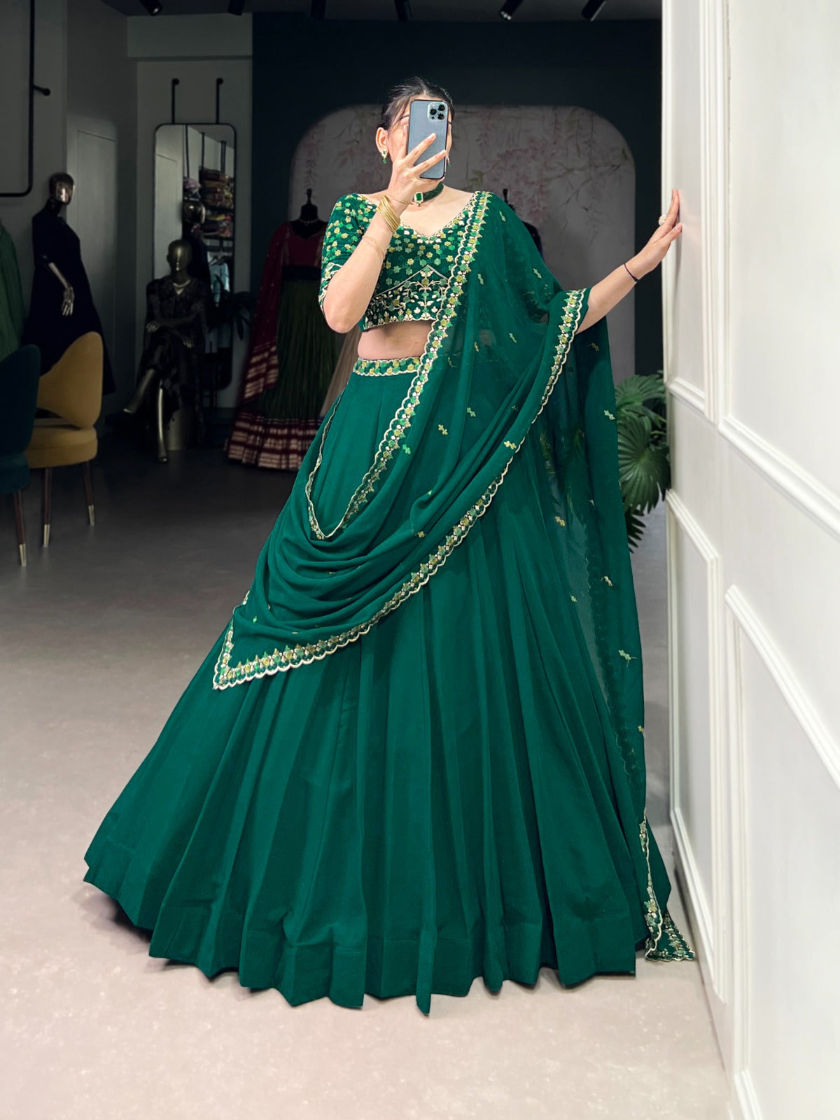 Spellbinding Georgette Thread Sequins Embroidered Lehenga Choli - ETHNICDEAL